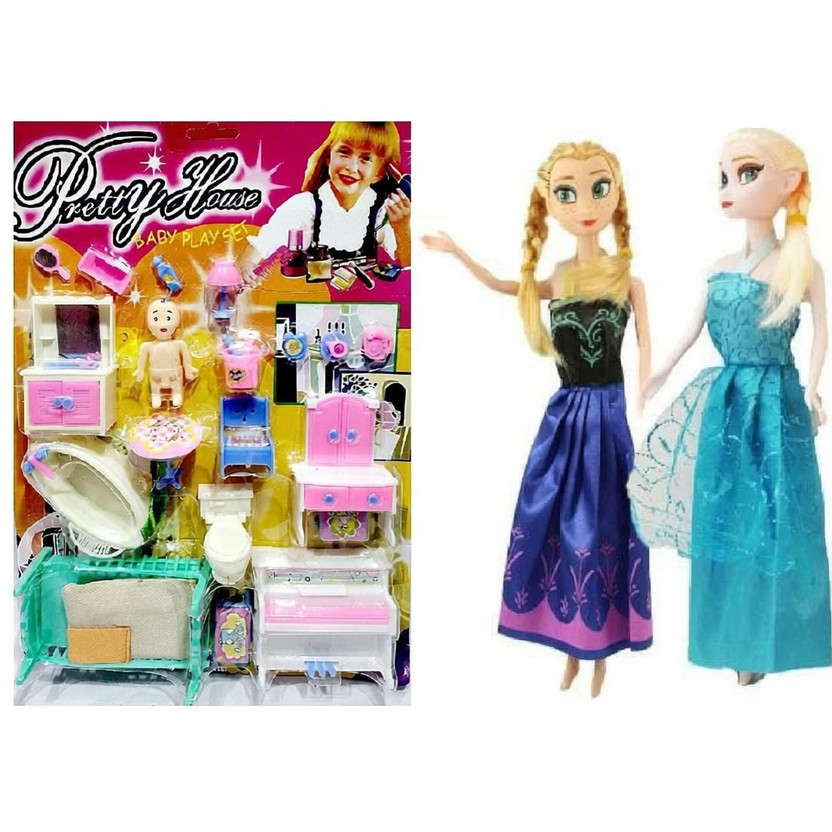 M S.Toys Dollhouse Playset Portable Sets with Two Sister Dolls(Multicolor)