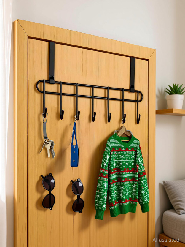 SmartMaison Drill Free Over the Door Hanger with 7 Hooks for Clothes, Kitchen Accessories Door Hanger