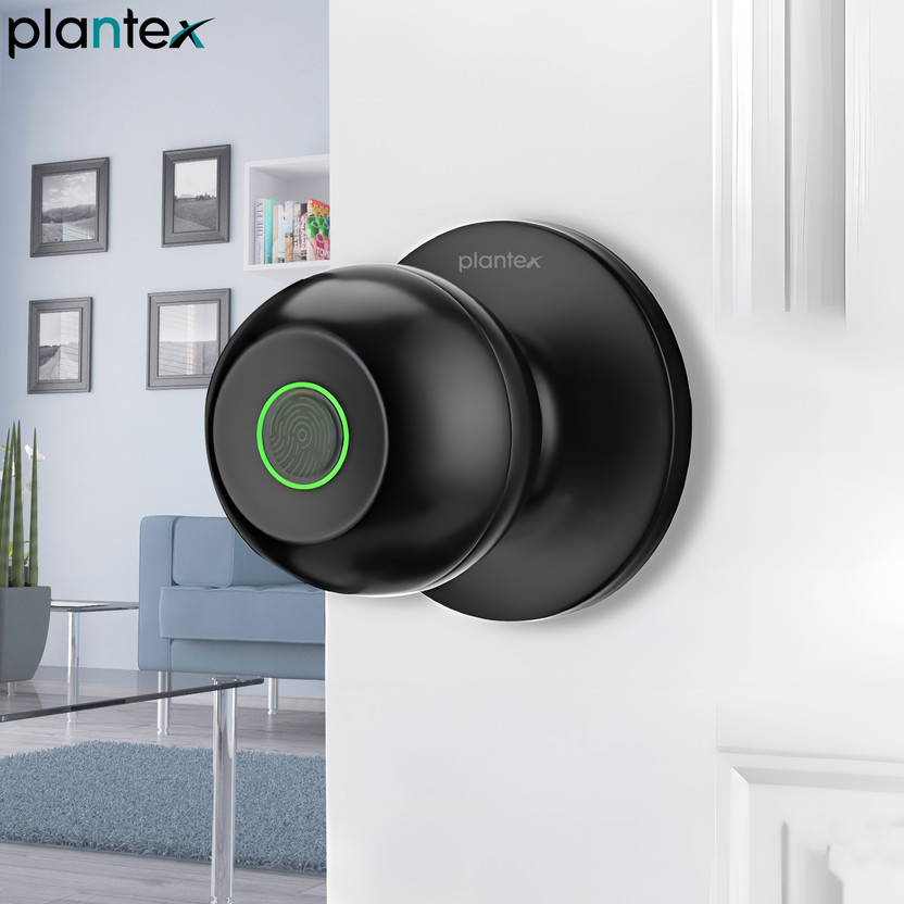 Plantex Smart Door Lock/Digital Fingerprint Lock/Cylindrical Smart Lock for Wooden Door Smart Door Lock(Black)