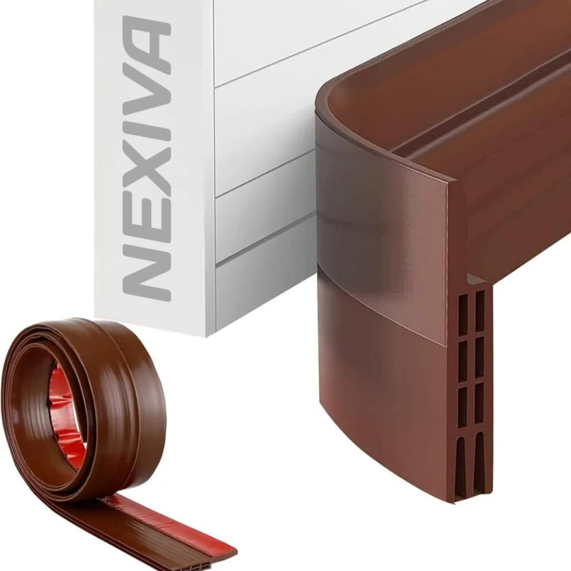 NEXIVA 1 Meter Silicon Door Bottom Sealing Strip | Self Adhesive Door Gap Filler Rubber Door Sweep Weather Stripping Noise Stopper Strong Adhesive 39" Length Door Mounted Door Stopper(Brown)