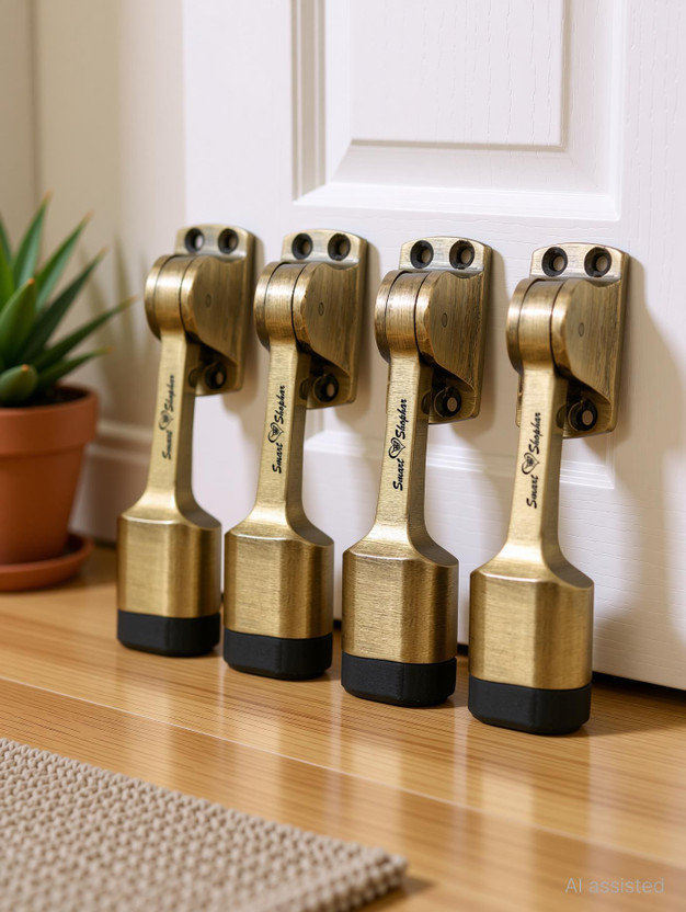 Smart Shophar SHA30ST-VANI-AN05-P4 Aluminium Alloys Vanilla Door Stopper 5 inches Pack of 4 Door Mounted Door Stopper(Brown)
