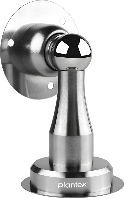 Plantex Drill-Free Door Stopper Steel 360 Degree 4-inch Self Adhesive Door Magnet for Home Wall and Floor Mounted Soft-Catcher to Hold Wooden/Glass Door (Matt) Pack-1 Door Mounted Door Stopper(Silver)