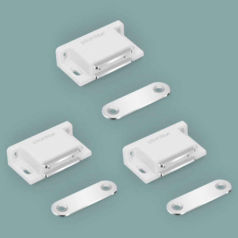 Plantex Door Magnet/Door Stopper/Drawer Magnet for Cabinet/Door Catcher Magnet/ Magnetic Catcher for Door/Door Hardware/Pack of 3 Door Mounted Door Stopper(White)