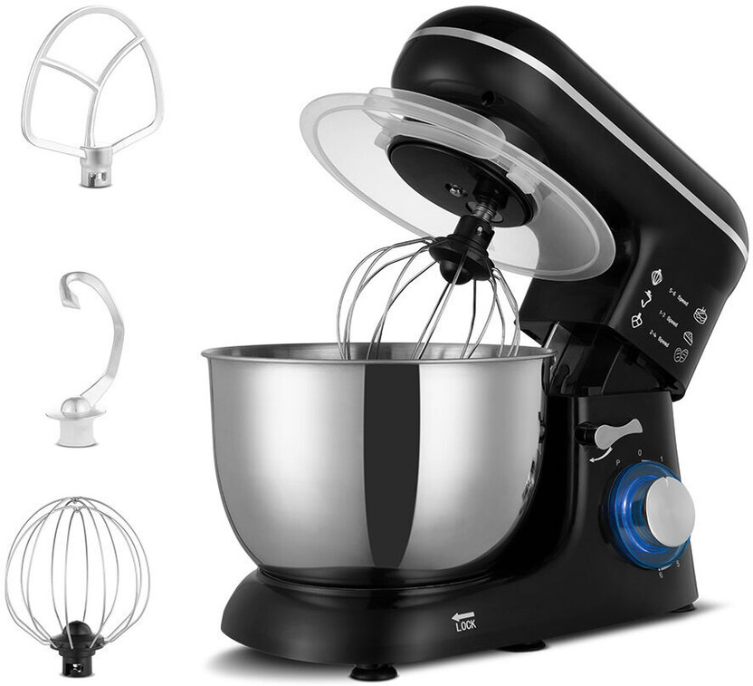 KENT Stand Mixer 1300W ideal To Whisk Mix&Knead 5L Bowl 6 SpeedSetting&PulseFunction Stainless Steel Continuous Dough Maker(Black, Silver)