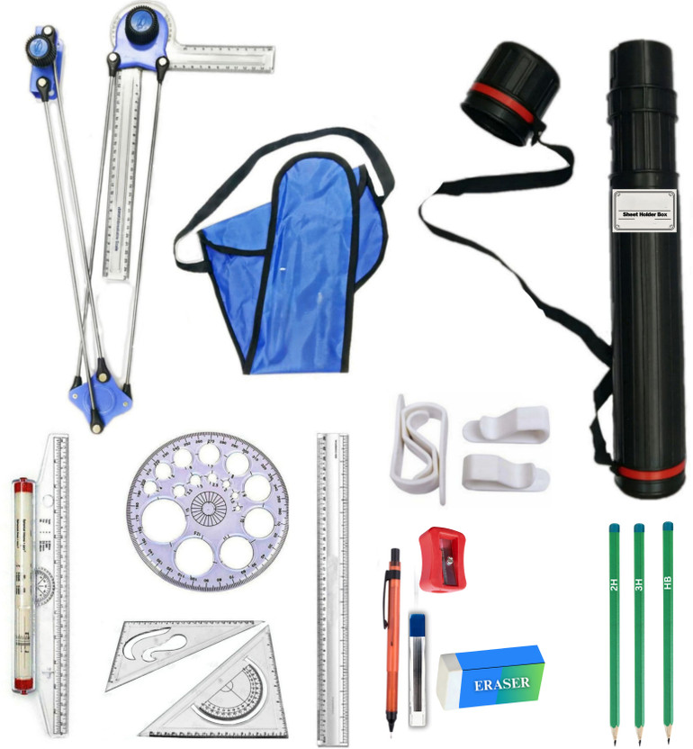Book birds Mini drafter, sheet holder box, Roller scale, pro circle for Engineering drawing Drafting Kit(Pack of 14)