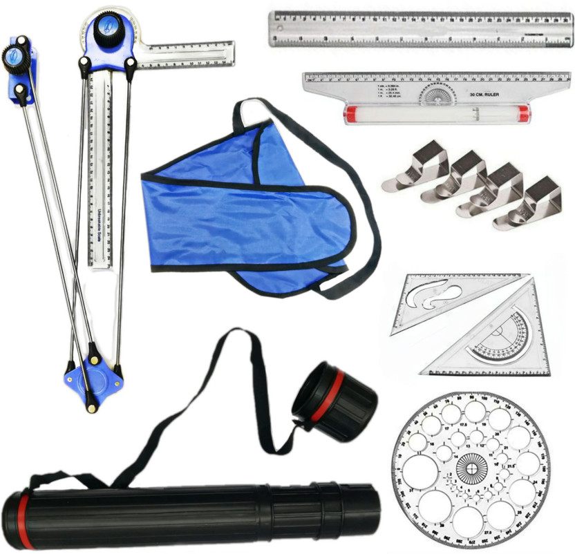 Book birds Mini drafter, Sheet holder box, scales, Pro circle, Set squares, Steel clips Drafting Kit(Pack of 7)