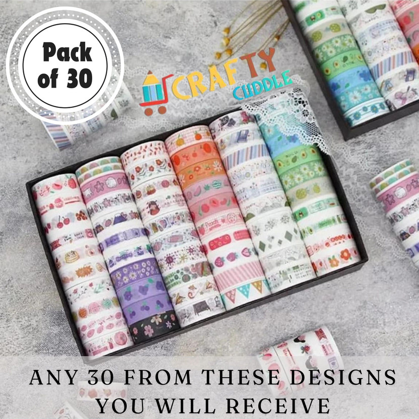 CRAFTY CUDDLE Multicolor Tape Vintage Washi Tape Masking Tape 30 Rolls Drafting Tape(0.75 inch x 3.5 m)