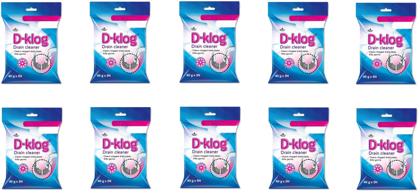 D-Klog Drain Cleaner/Opener Clears Clogged Drain Pipes - Kills germs Powder Drain Opener(400 g, Pack of 10)