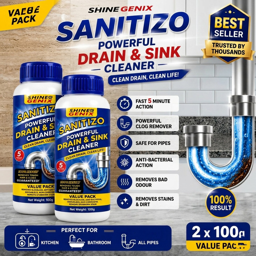 Divy Divy Aura Shine Genix Sanitizo Fast Action Drain & Sink Cleaner (2x200g) Powder Drain Opener(200 g, Pack of 2) - Flipkart Deal