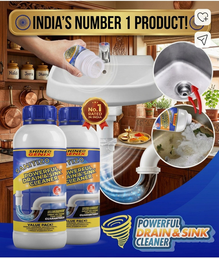Divy Aura Sanitizo Powerful Drain Cleaner for Kitchen, Bathroom & Pipes – 200g Powder Drain Opener(200 g, Pack of 2)