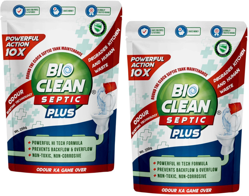 Bioclean Septic 10X Power Septic Tank Cleaner & Odour Remover for Severe Problems Powder Drain Opener(500 g, Pack of 2)