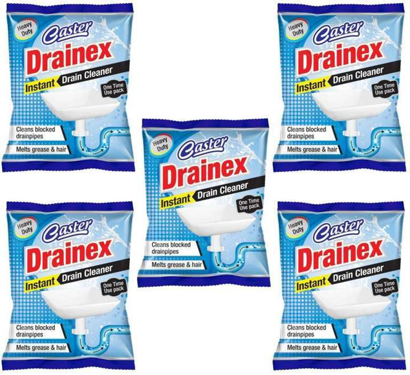 Caster Caster life care Drainex Drain Cleaner Powder, Instant Cleans Blocked Drainpipes and Kitchen Sink Powder Drain Opener(250 g, Pack of 5) - Flipkart Deal