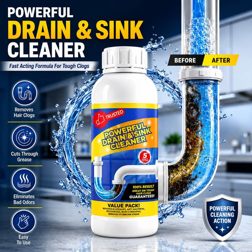 Ornika Powerful Drain & Sink Cleaner Liquid for Kitchen & Bathroom Pack 1 Powder Drain Opener(100 g)