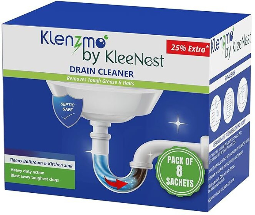 Kleenest Klenzmo Drain Expert Powder | Powerful Drain Opener for Kitchen & Bathroom Powder Drain Opener(200 g, Pack of 8)