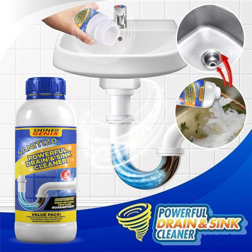 DIVYAU Shine Genix Sanitizo Powerful Drain & Sink Cleaner | Removes Blockages Powder Drain Opener(1 ml)
