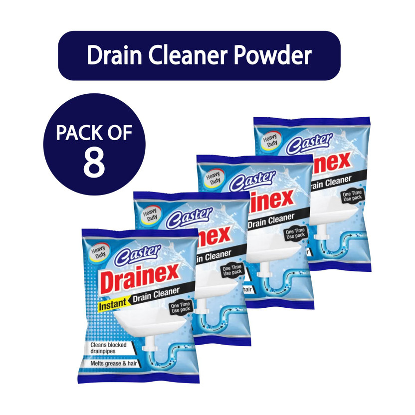 caster caster drainex Instant Drainage Block Remover Drain Cleaner Drainer Powder Powder Drain Opener(50 g, Pack of 8) - Flipkart Deal