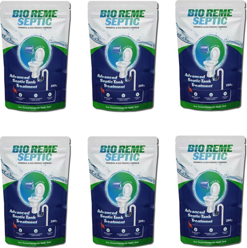Bio Reme Septic Tank Cleaner Reduces Sludge Removes Odour Prevents Overflow Eco-Friendly Powder Drain Opener(1500 g, Pack of 6)