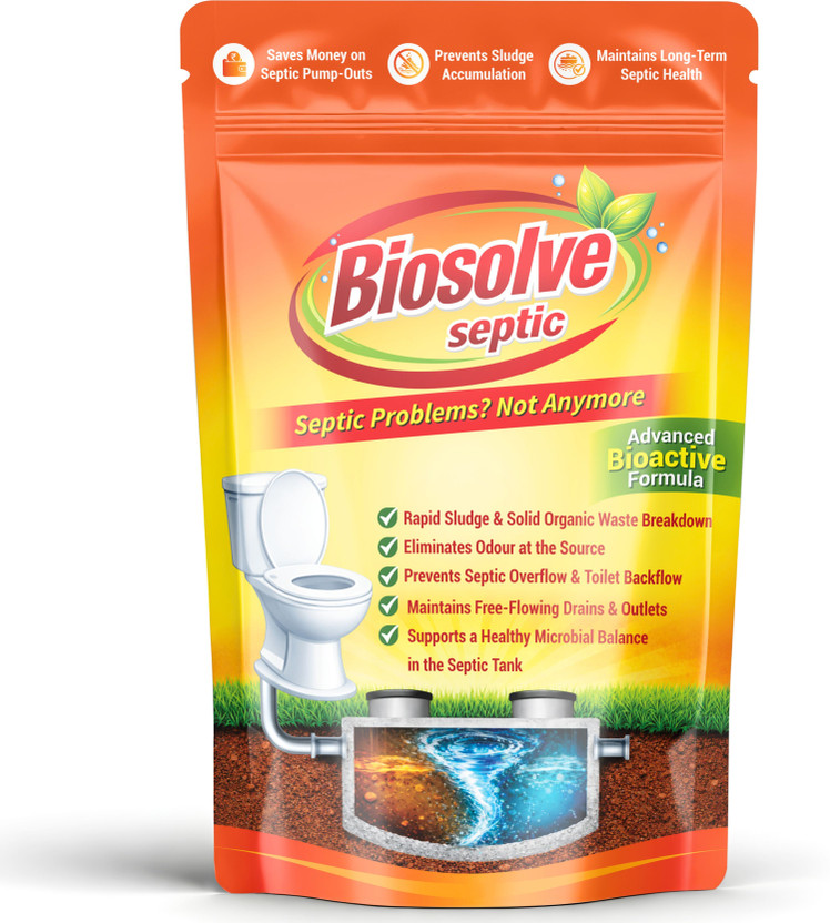 Biosolve Septic Tank Cleaner | Stops Odors in 7 Days | Reduces Sludge in 14 Days | Lab-Verified Powder Drain Opener(250 g)