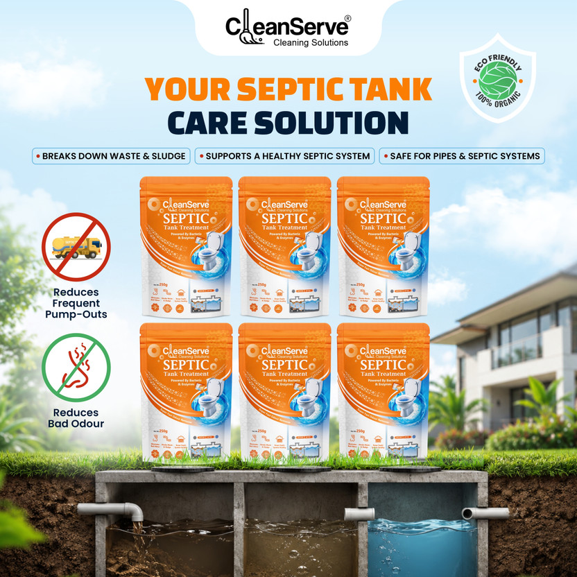 CleanServe Septic Tank Cleaning Powder with Bacteria & Enzymes | Reduces Sludge Build-Up Powder Toilet Cleaner(6 x 250 g)