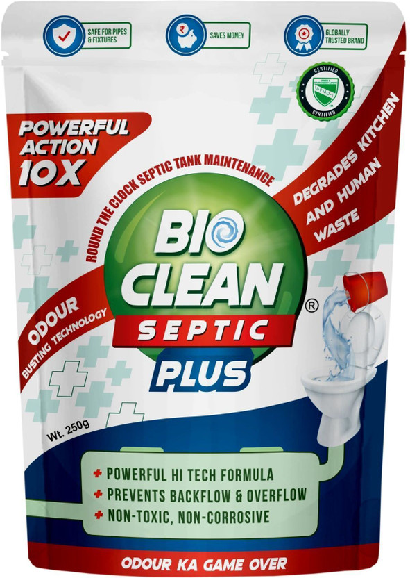 Bioclean Septic 10X Power Septic Tank Cleaner & Odour Remover for Severe Problems Powder Powder Drain Opener(250 g)