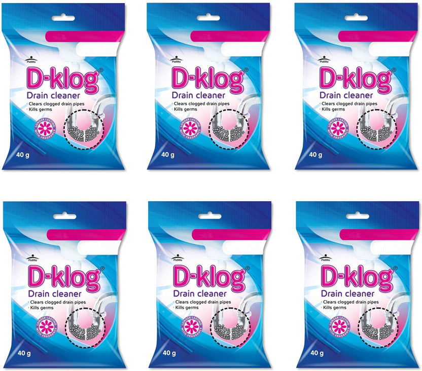 D-Klog Drain Pipe Cleaners - Sink Cleaner Powder Drainage Block Remover - Drainex Basin Powder Drain Opener(240 g, Pack of 6)
