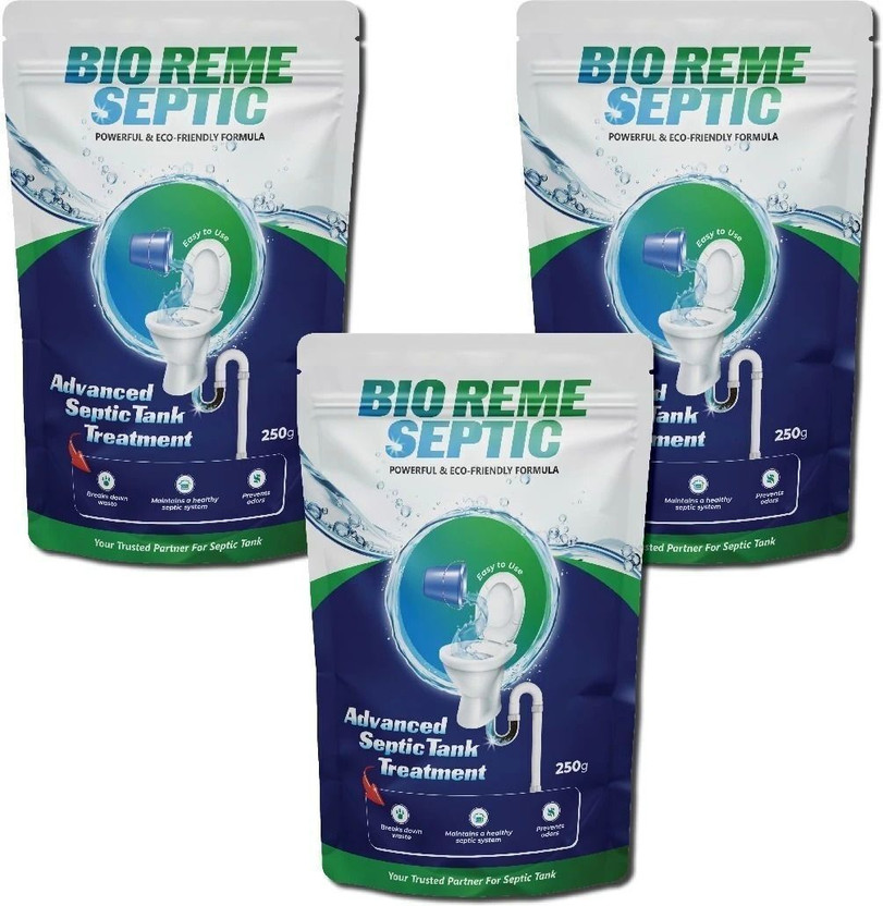 Bio Reme Septic Tank Cleaner Reduces Sludge Removes Odour Prevents Overflow Eco-Friendly Powder Drain Opener(750 g, Pack of 3)