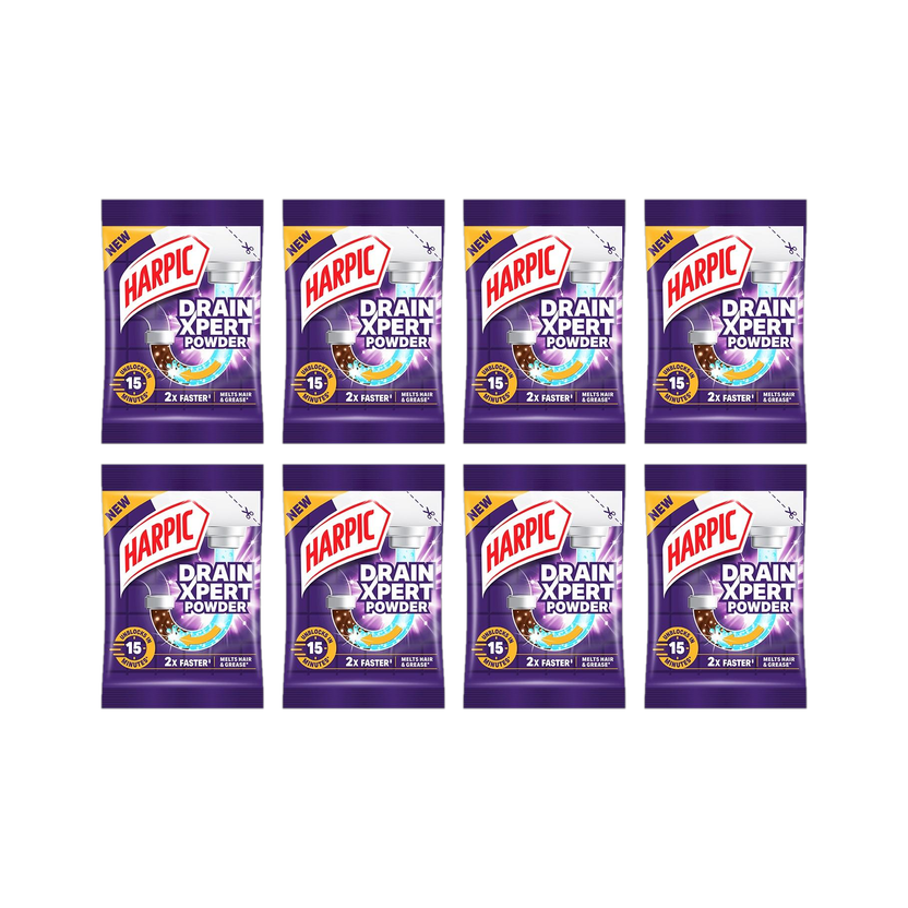 Harpic Drain Xpert Powder Drain Opener(360 g, Pack of 8)