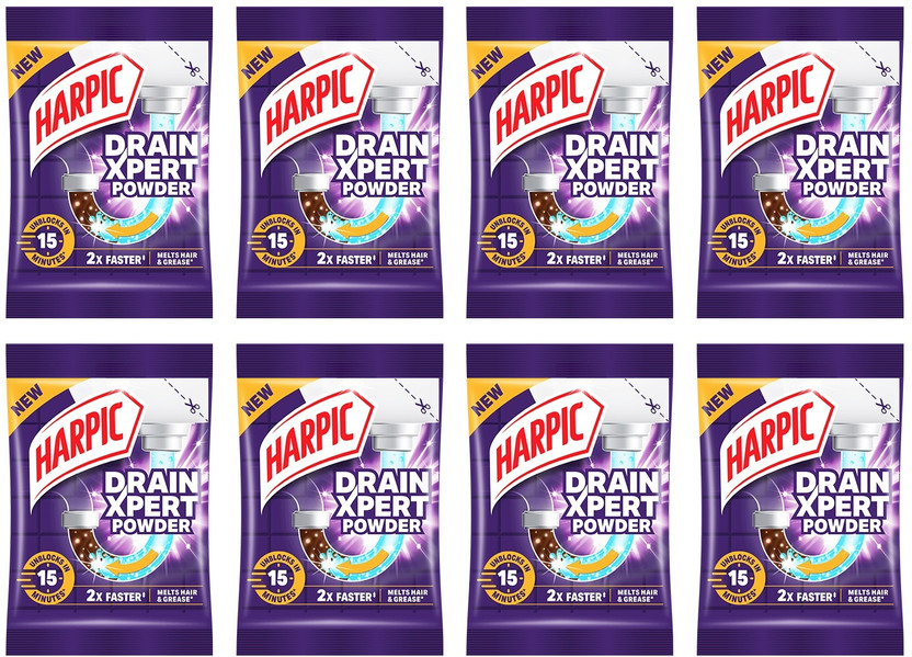 Harpic Drain Xpert Powder Drain Opener(360 g, Pack of 8)
