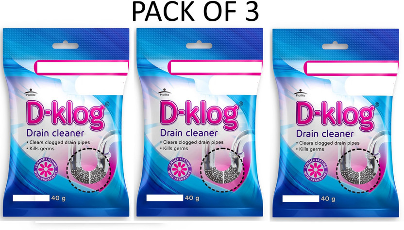 Pidilite D-Klog Drain Cleaner Powder ,Removes Clogs,Blockages in Washbasin Powder Drain Opener(40 g, Pack of 3)