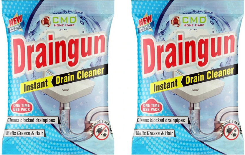 CMD Draingun All Pipe Safe Drain Cleaner powder Clear Clogged Sinks & Pipes(50gm) Powder Drain Opener(100 g, Pack of 2)