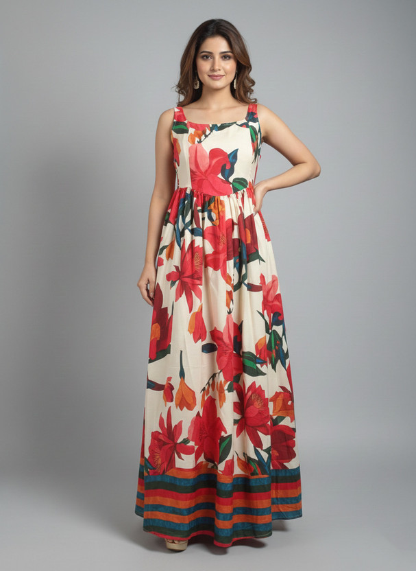 METRONAUT Women Maxi Multicolor Full Length Dress
