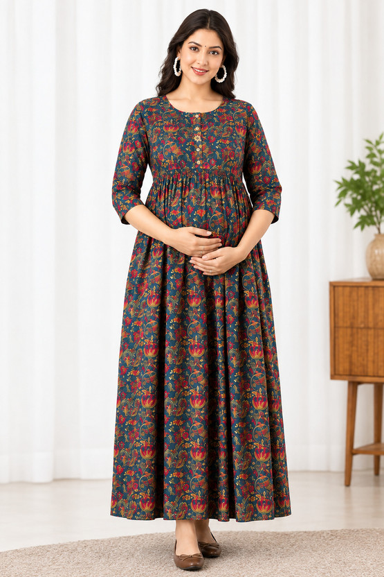 Arteyra Women Fit and Flare Dark Blue Midi/Calf Length Dress