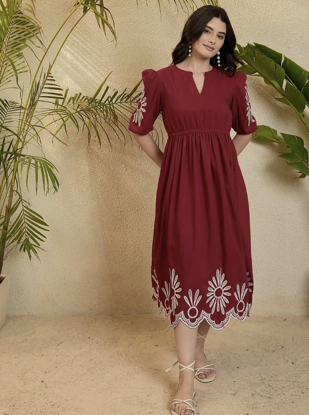 tckty Women Maxi Red Full Length Dress