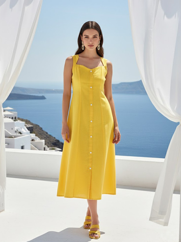 PURVAJA Women Shirt Yellow Midi/Calf Length Dress