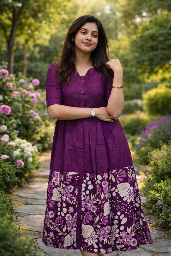 METRONAUT Women Fit and Flare Purple Midi/Calf Length Dress