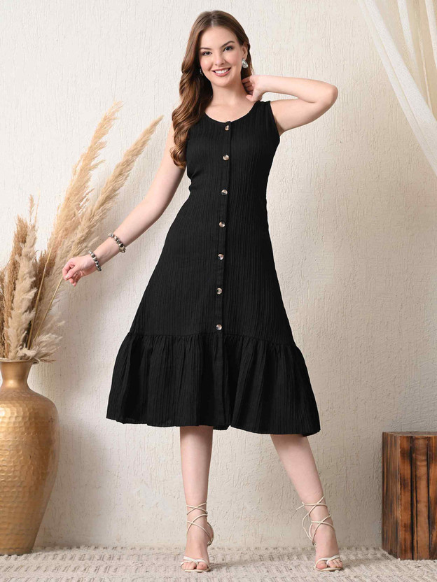 Yanamora Women A-line Black Knee Length Dress