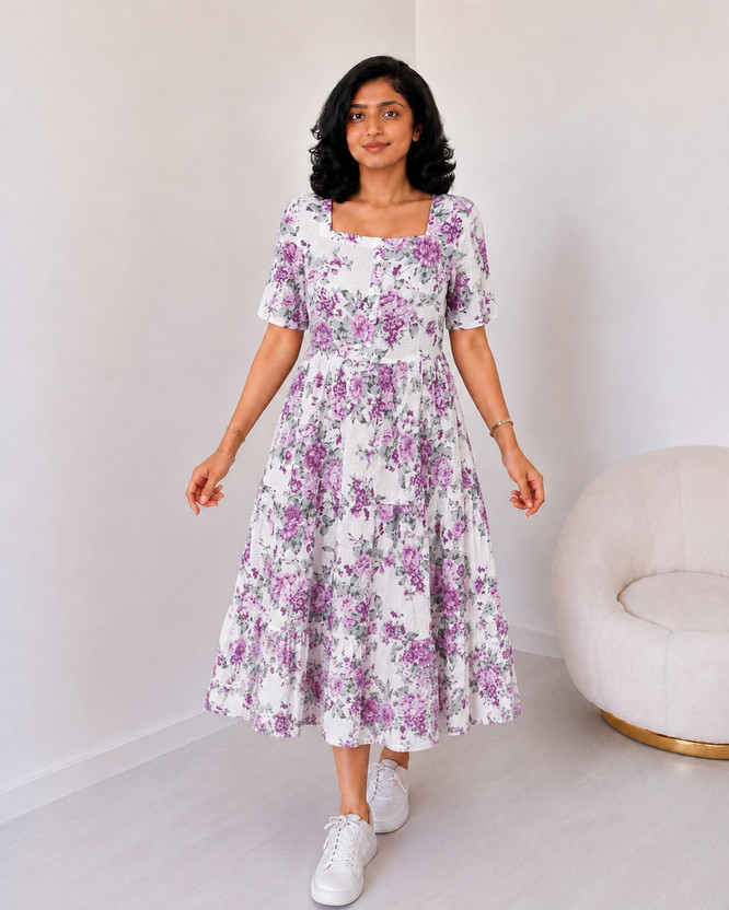 KR GLOBAL ENTERPRISES Women Tiered Multicolor Midi/Calf Length Dress