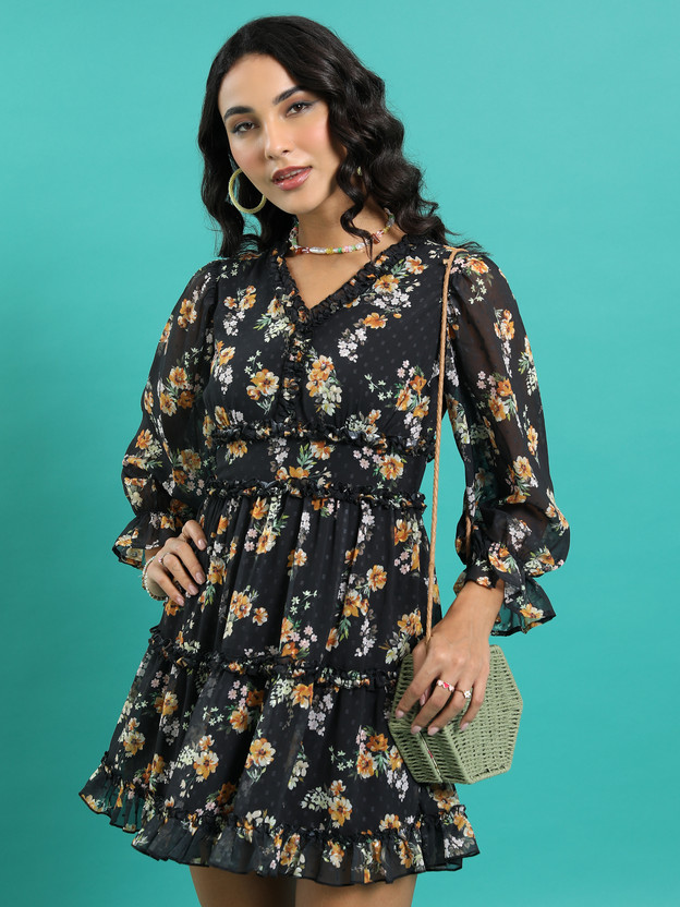 Tokyo Talkies Women Ruffled Multicolor Above Knee/Mid Thigh Length Dress