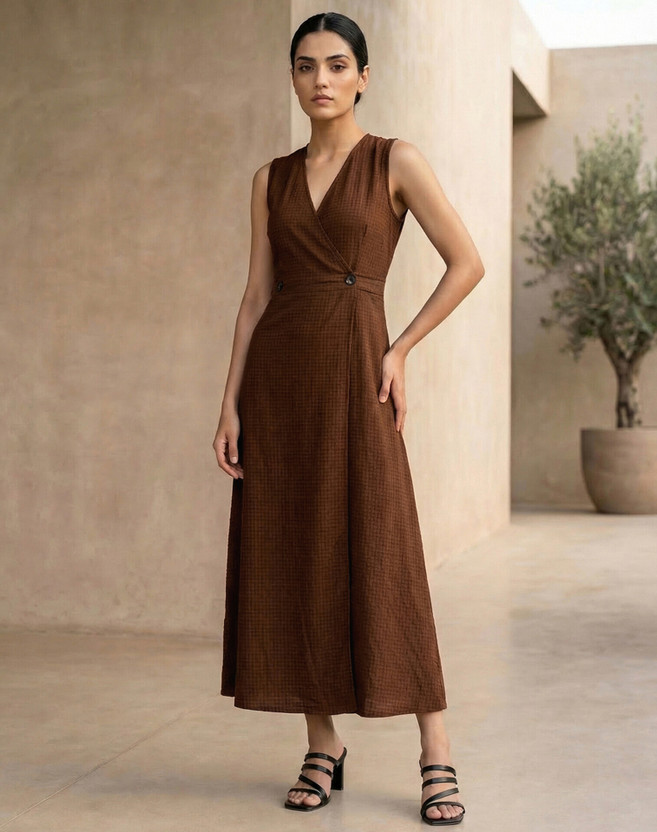 Selvia Selvia Women A-line Brown Maxi/Full Length Dress - Flipkart Deal