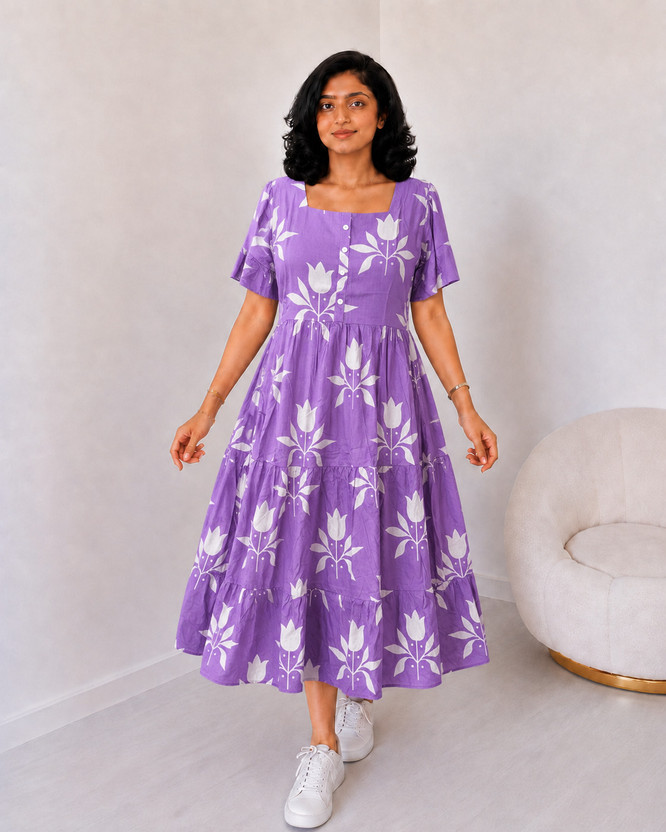 KR GLOBAL ENTERPRISES Women Tiered Purple Midi/Calf Length Dress