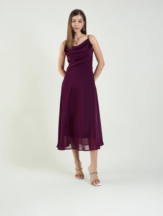 AAYU Women Fit and Flare Purple Midi/Calf Length Dress