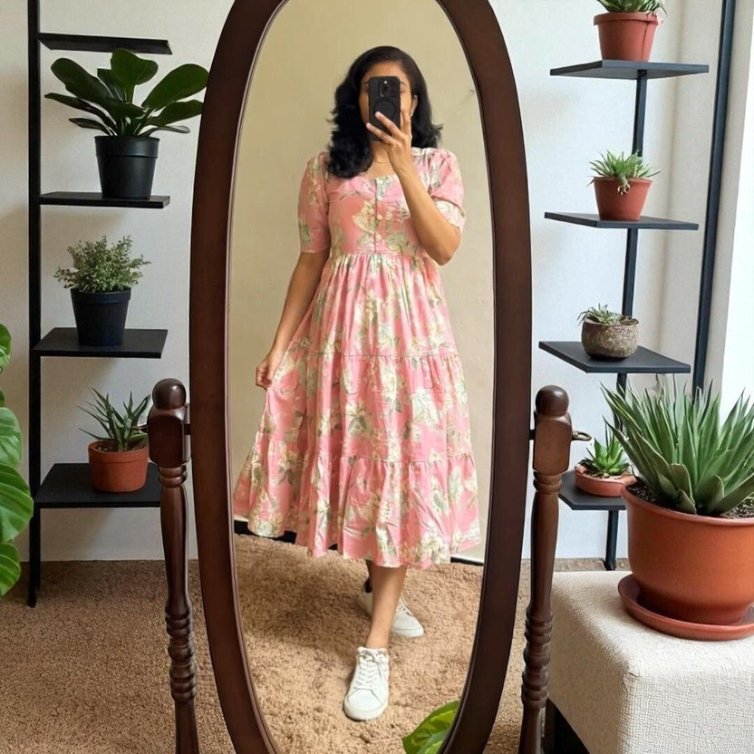 SHANOOR TEXTILE Women Gown Pink Midi/Calf Length Dress