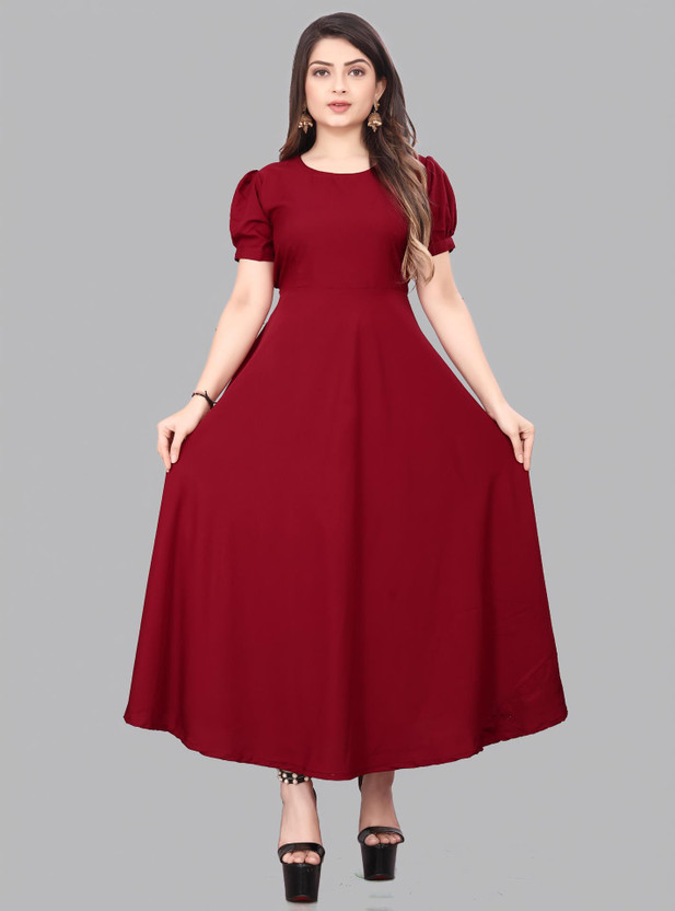 OZEX Women A-line Purple Ankle Length Dress