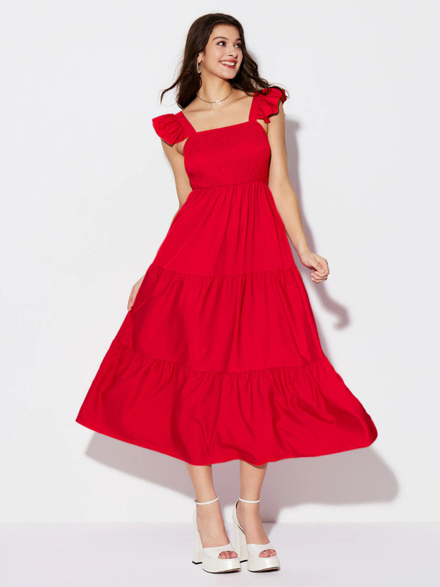 BuyNewTrend BuyNewTrend Women Maxi Red Below Knee Dress - Flipkart Deal