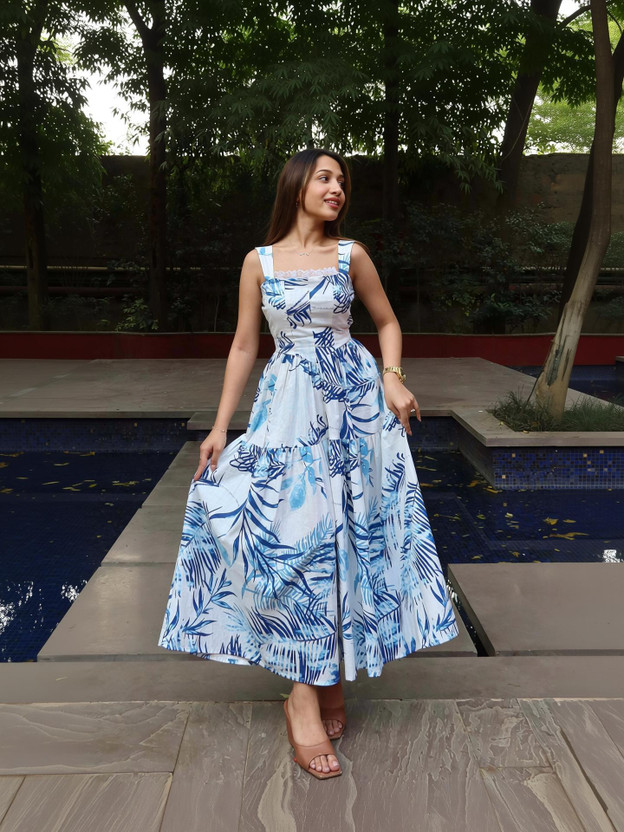 METRONAUT Women Maxi Blue Full Length Dress