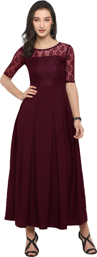 Sheetal Associates Women Maxi Maroon 