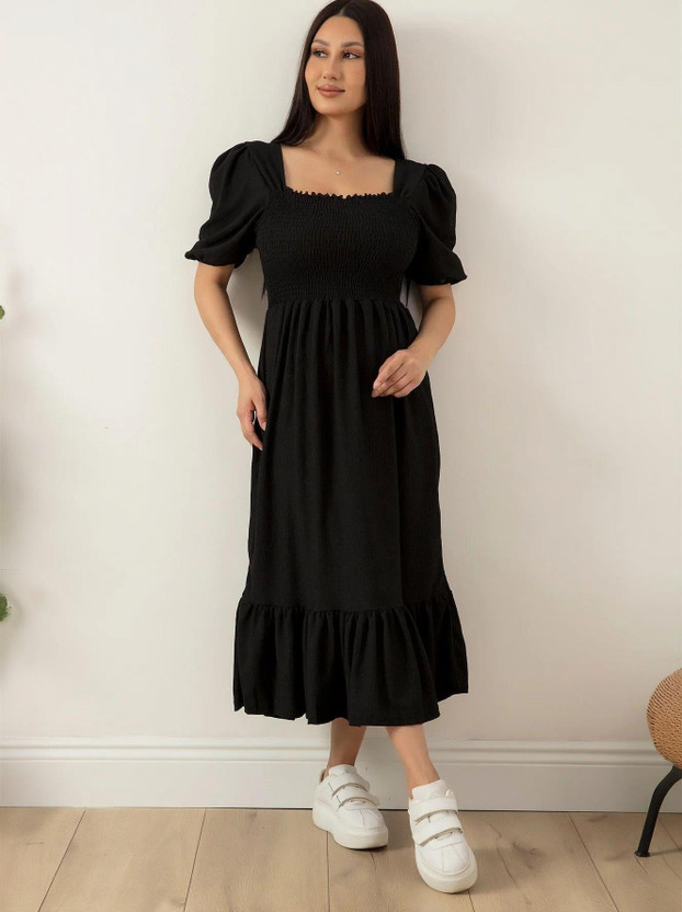 Sheetal Associates Women Fit and Flare Black Midi/Calf Length Dress