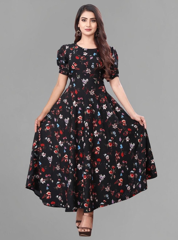 ZIVCY Women A-line Multicolor Maxi/Full Length Dress