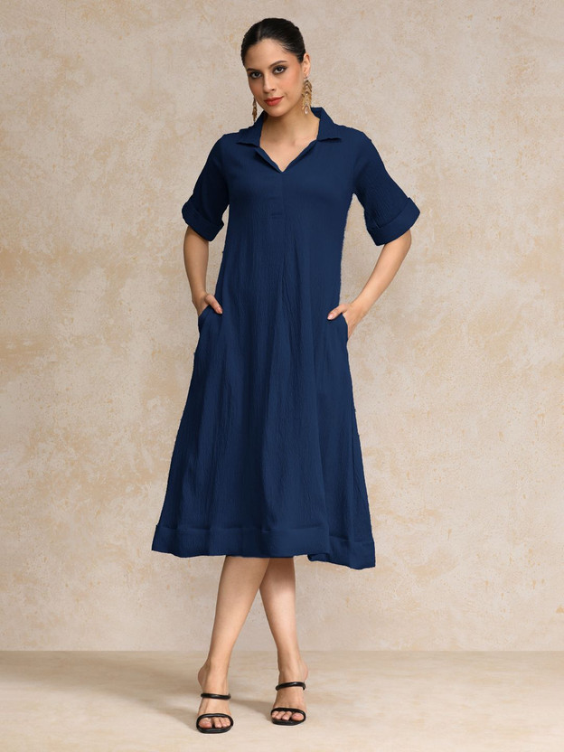 Varanga Women Maxi Blue Midi/Calf Length Dress