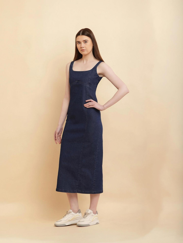 Puella Women A-line Dark Blue Midi/Calf Length Dress